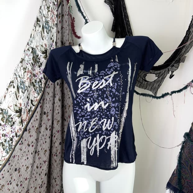 Y2k 블루 더스크 프린팅 티