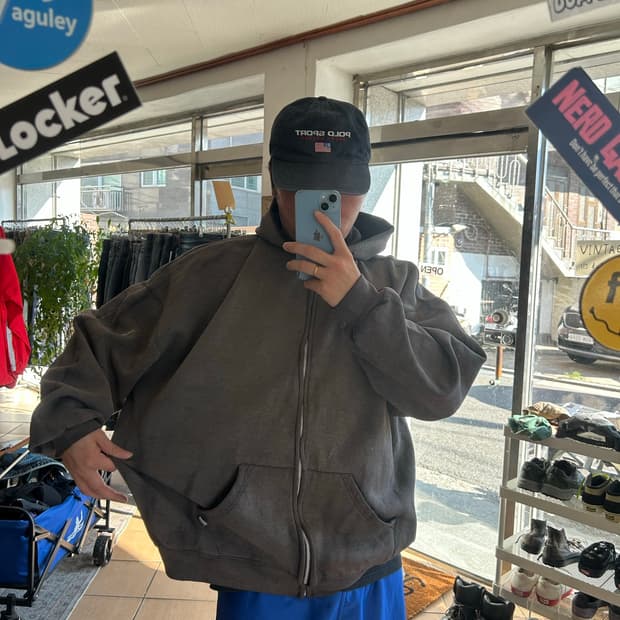 빈티지 러셀 페이드블랙 후드집업XXL