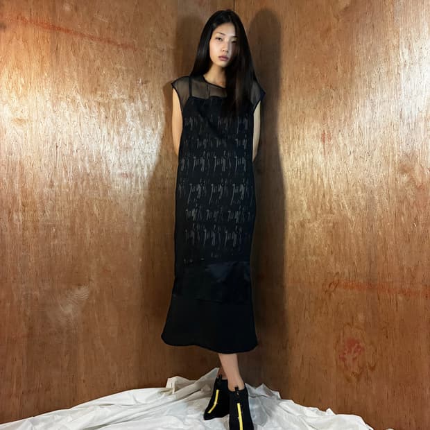 헬무트 랭 16AW 블랙 실크 쉬어 레이어드 드레스