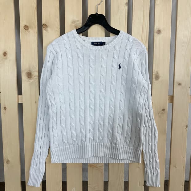 (S) 폴로 랄프로렌 아이보리 라운드넥 케이블 니트 스웨터