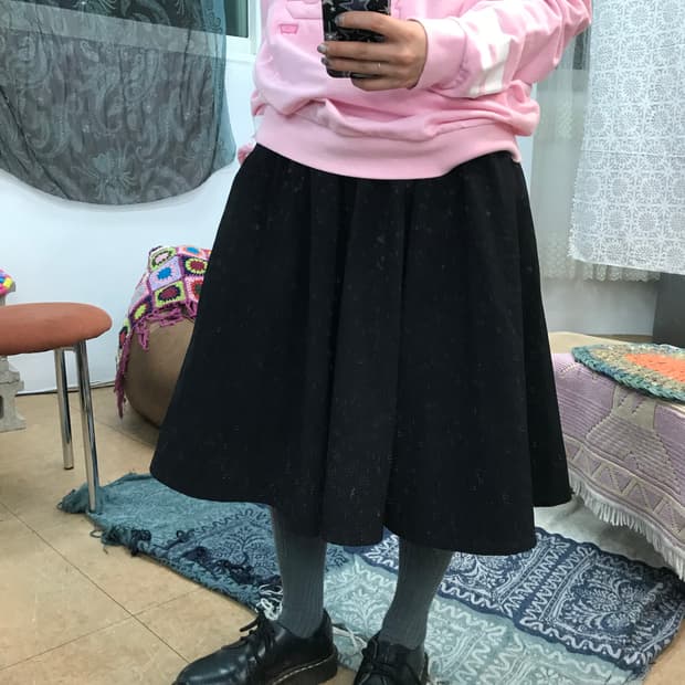 빈티지 여성 기모 턱 미디스커트 