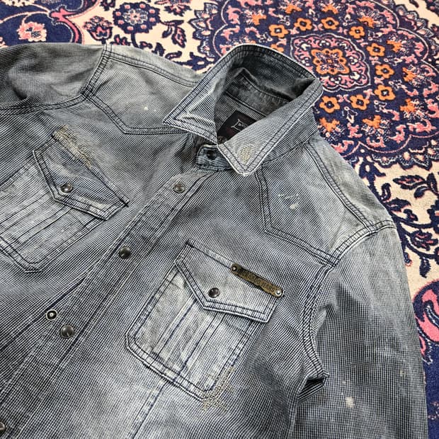 버커루1950 빈티지 워시드 패인팅 웨스턴 데님 셔츠