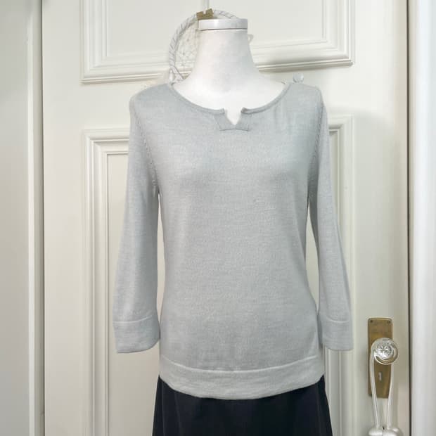 mint melange basic neck point knit top