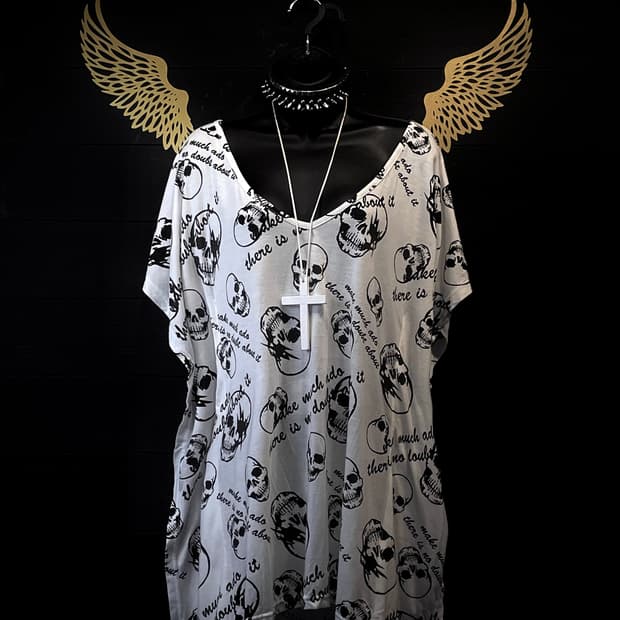 DIALLE LAISEN 펑크 스컬 해골 패턴 루즈핏 반팔탑