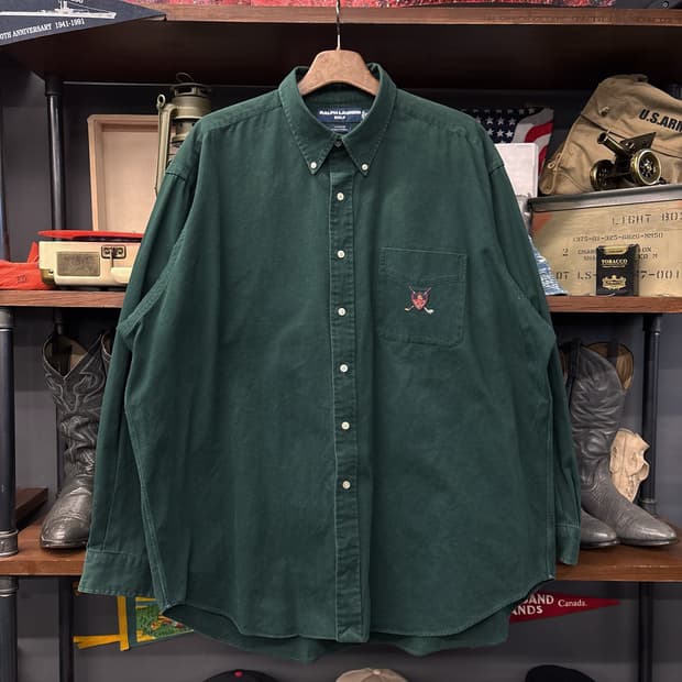 90s 폴로 랄프로렌 골프클럽 와펜 틸덴 코튼 버튼다운셔츠 N933