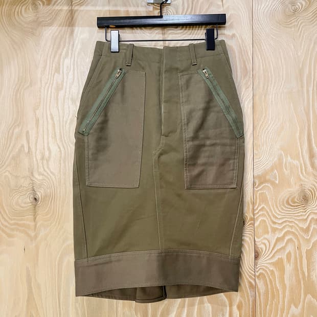 셀린느 더블 집 밀리터리 미디 스커트