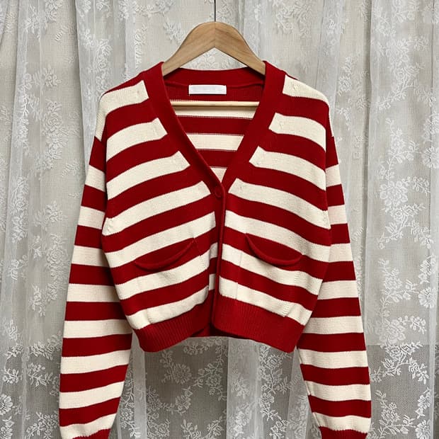 F) 플랙 우먼 스트라이프 크롭 가디건