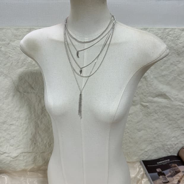 빈티지 ICNG 치아 깃털 태슬 레이어드 목걸이