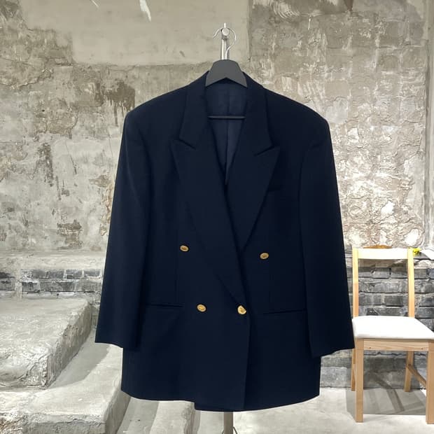 랑방 다크 네이비 체크 1B 금장 큐프라 블레이저