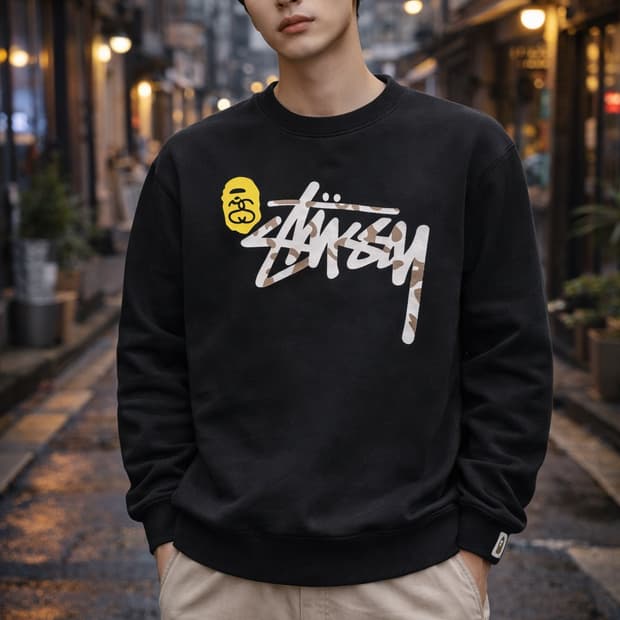 👕 스투시 × 베이프 샤크 크루넥 스웨트셔츠 (Black)