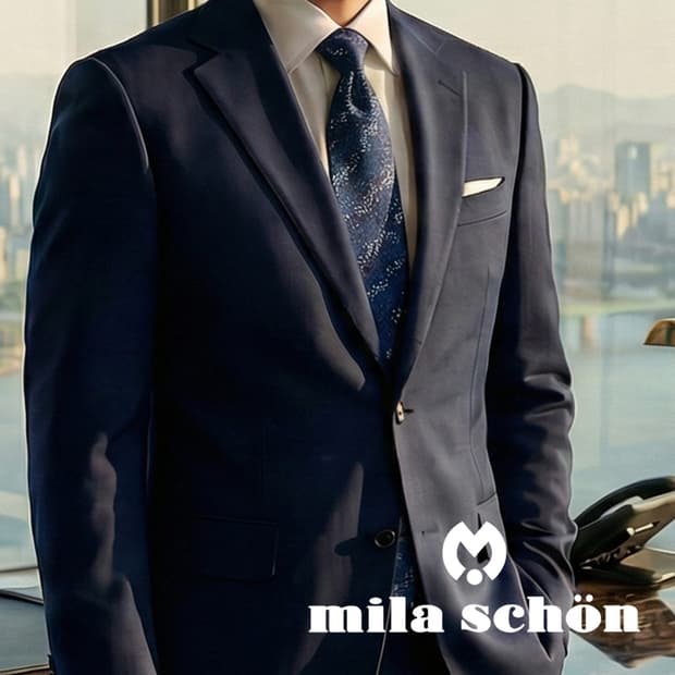 밀라숀 실크 네이비 패턴 넥타이 9.2cm A+등급 A19404
