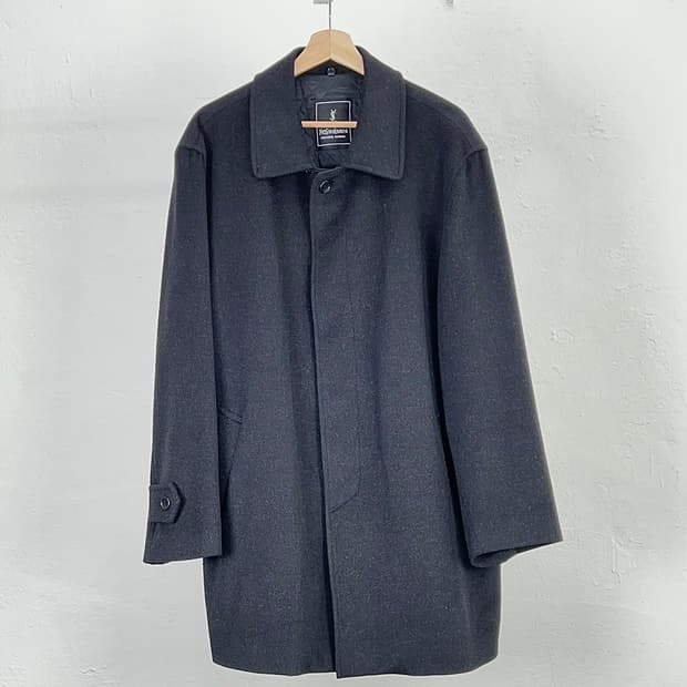 이브 생로랑 뿌르 옴므 블랙 캐시미어 울 블랜드 스닉 버튼 맥 코트