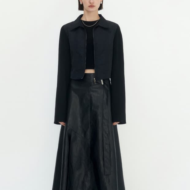 새상품) 트리밍버드 니트 슬리브 크롭 자켓 블랙