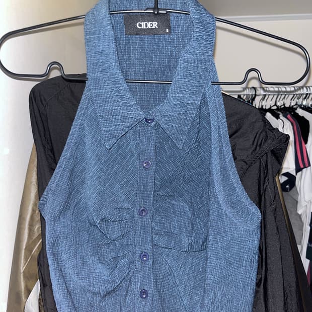 Cider 슬리브리스 크롭 셔츠 네이비 s