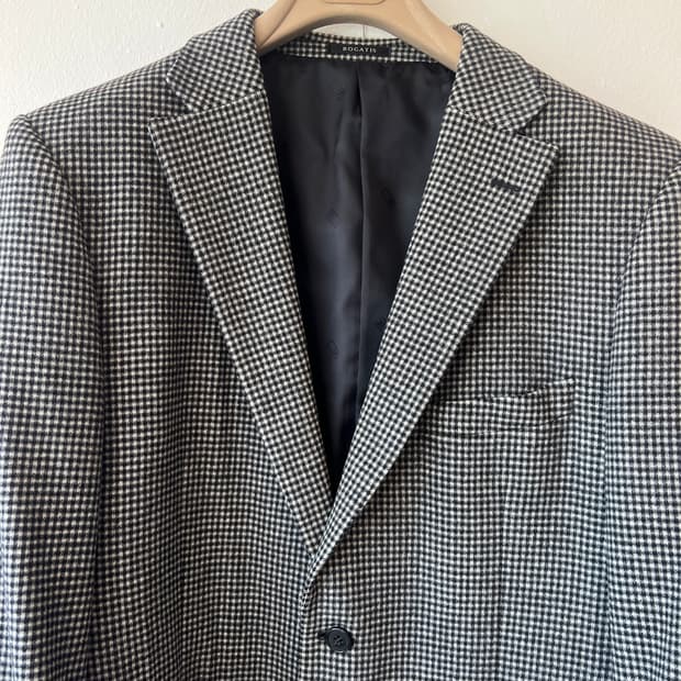 로가디스 남성 블랙 하운드투스체크 울캐시미어자켓 싱글자켓