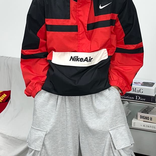 나이키 NSW 에어 블랙 레드 우븐 아노락 XL