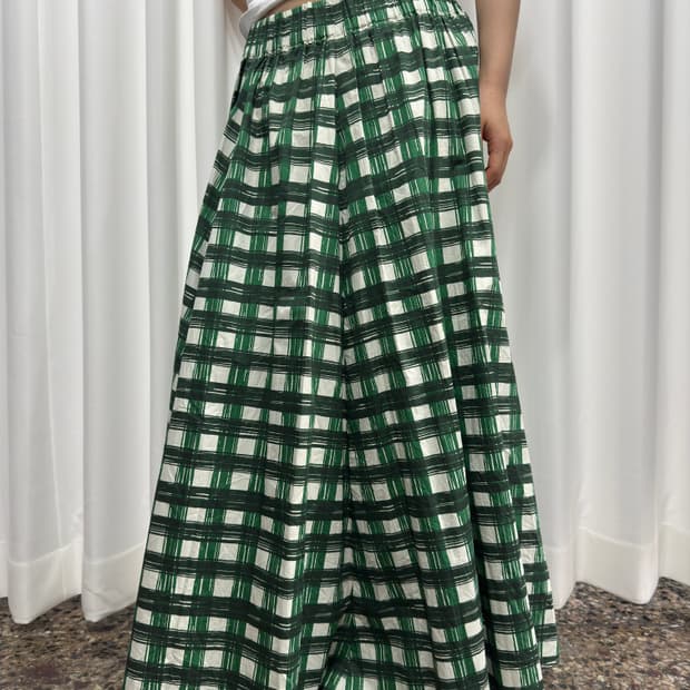 mila owen check long skirt