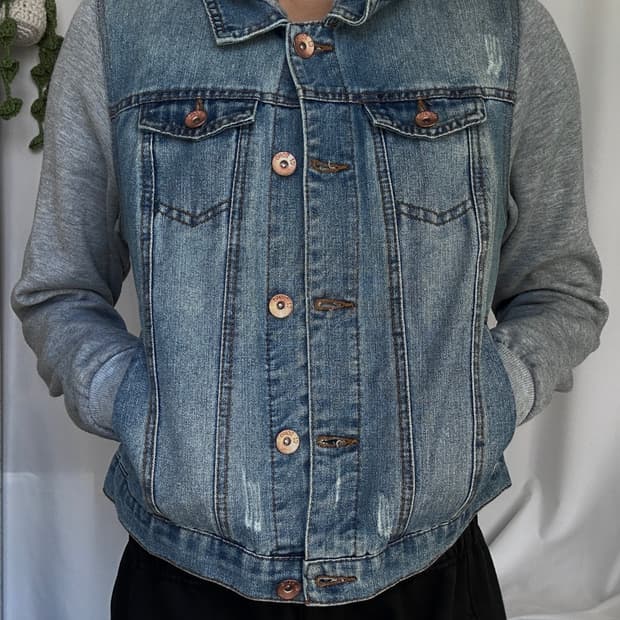 빈티지 후드 레이어드 데님자켓