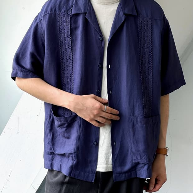 Natural linen rayon guayabera shirt