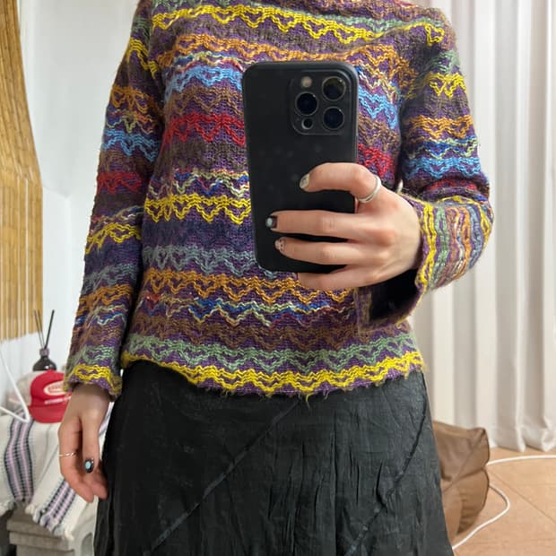 빈티지 여성 스트라이프 목폴라니트