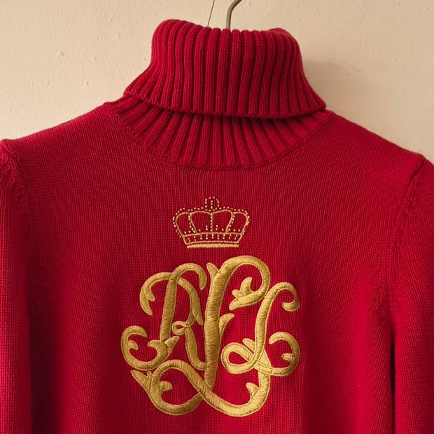 랄프로렌 여성 레드왕관자수터틀넥니트 S사이즈