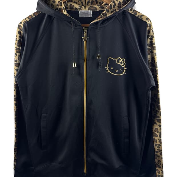 헬로키티 갸루 골드 레오파드 후드져지2194