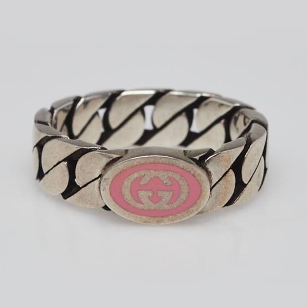 Gucci 인터로킹 에나멜 핑크 링 반지