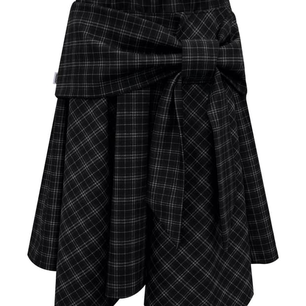 체메씨 보우 언발란스 스커트 블랙체크
