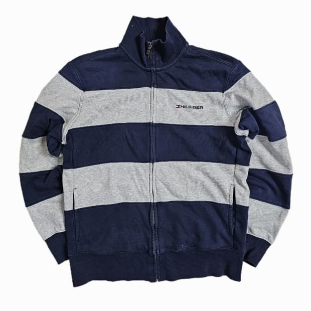 90s 타미힐피거 남성 스트라이프 집업 스웨트셔츠 M