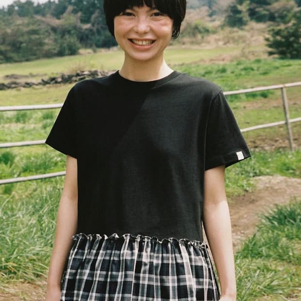 오헤시오 체크 프릴 반팔