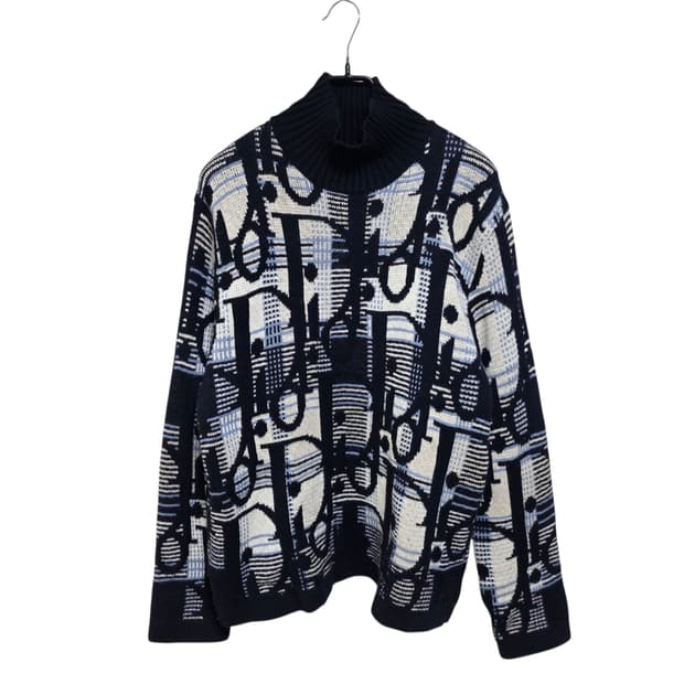 디올 오블리크 타탄체크 하이넥 니트