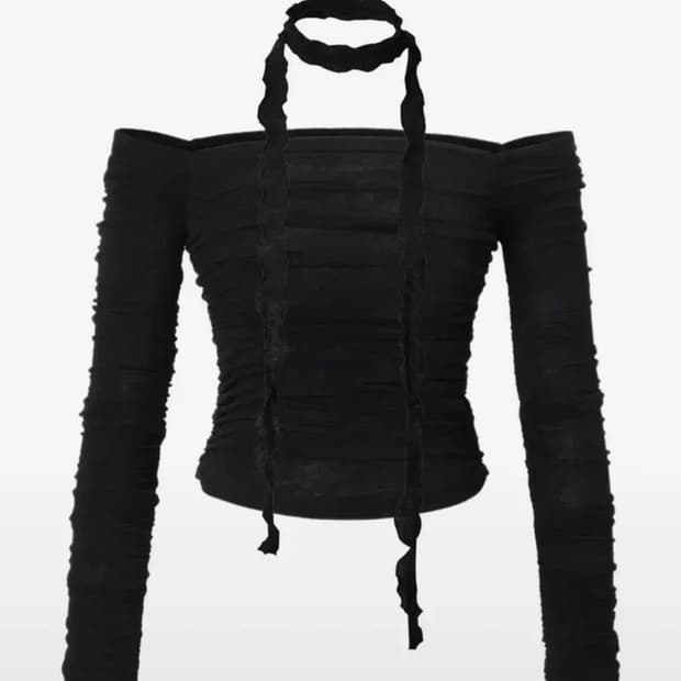 새상품) 카키포인트 셔링 스카프 탑 블랙