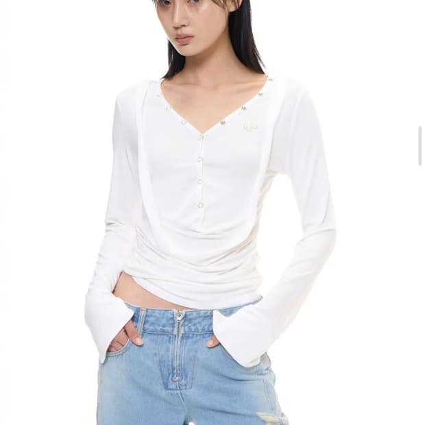 2000아카이브스 드레이프 헨리 탑 화이트 