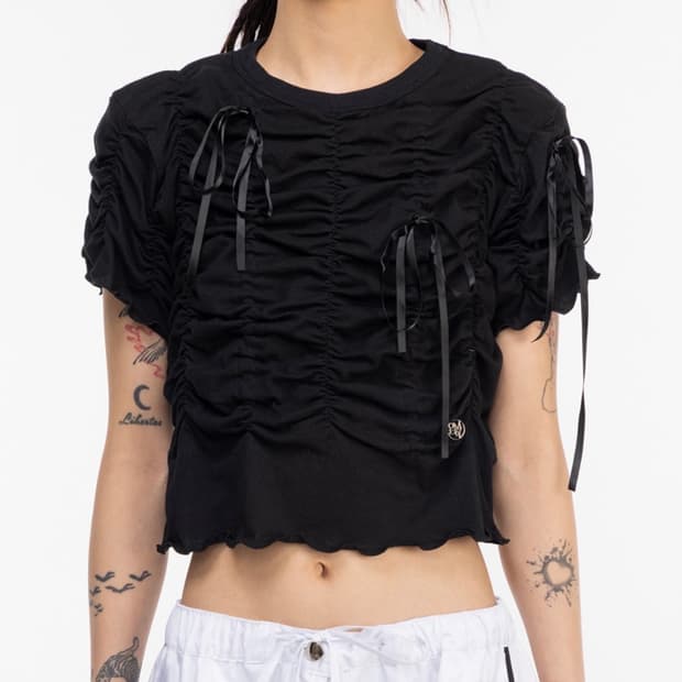 김미더영 리본 셔링 탑 G_RIBBON SHIRRING TOP / 블랙
