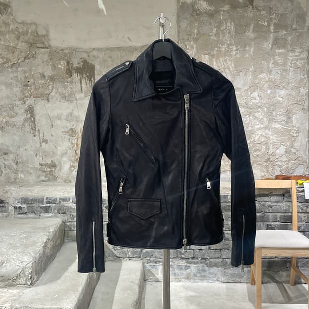 조르지오 브라토 블랙 유틸리티 쉽 레더 자켓