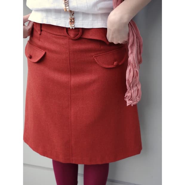 빈티지 레드 미디 스커트