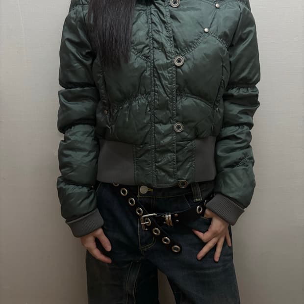 빈티지 청록 펑크 패딩 점퍼