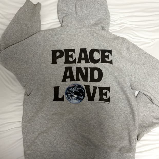스투시 피스앤러브 후드 그레이 M