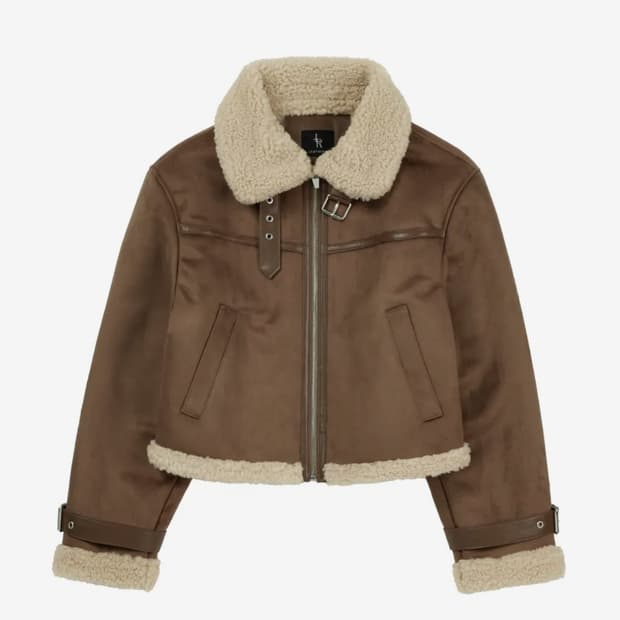 레더리 오블리크 스웨이드 무스탕 자켓 브라운