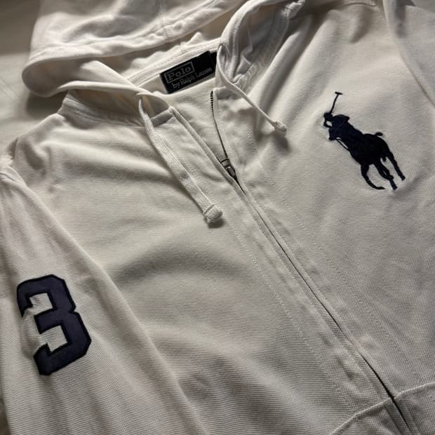 폴로 빅포니 화이트 후드집업