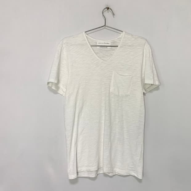 ZARA 자라 에센셜 브이넥 마감컷팅 포켓 반팔 티셔츠 남녀공용 M