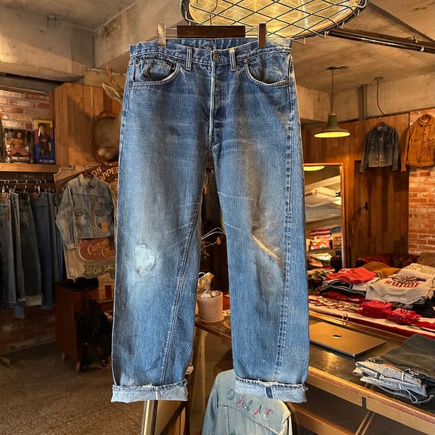 70s USA 빈티지 리바이스501 66전기 셀비지 데님 팬츠