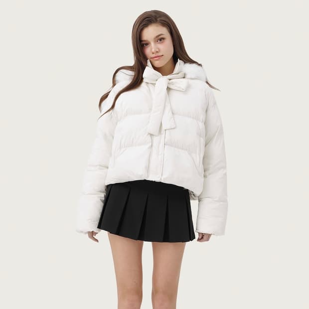 클리시어 스노위 리본 퍼 자켓 패딩