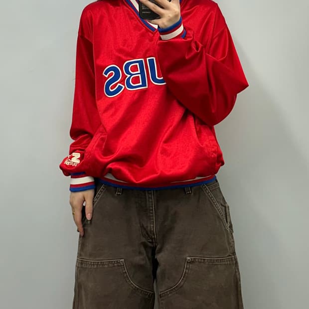 스타터 시카고 컵스 올드스쿨 배색 새틴 맨투맨 