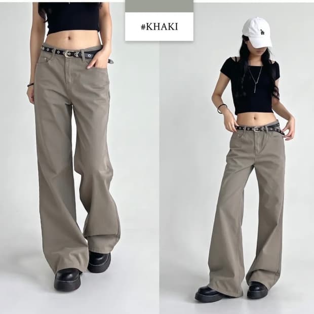 카키 부츠컷 면바지