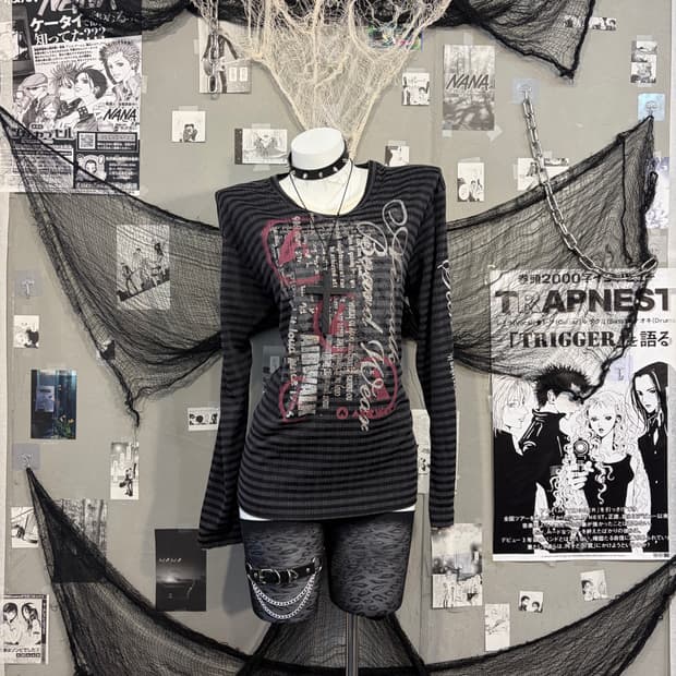 Y2K Stripe Glitter lettering long sleeve