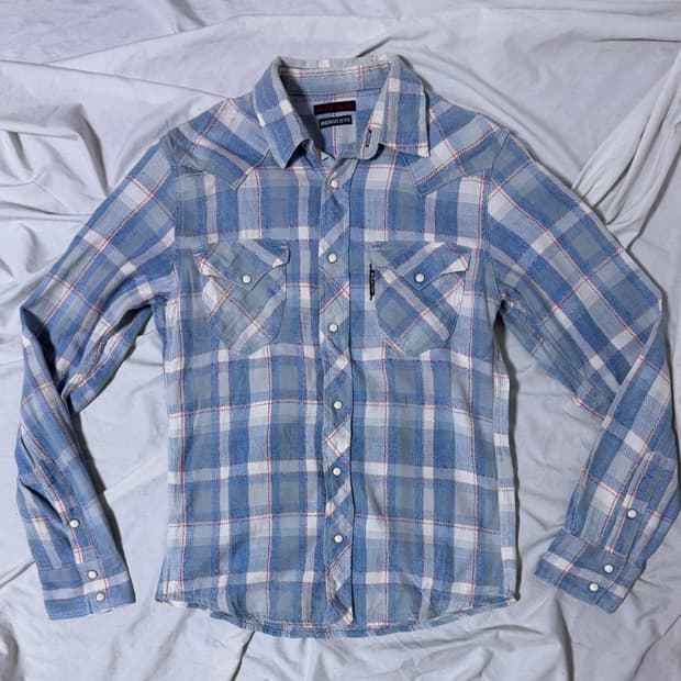 블루 블루 인디고 다이 체크 웨스턴 셔츠