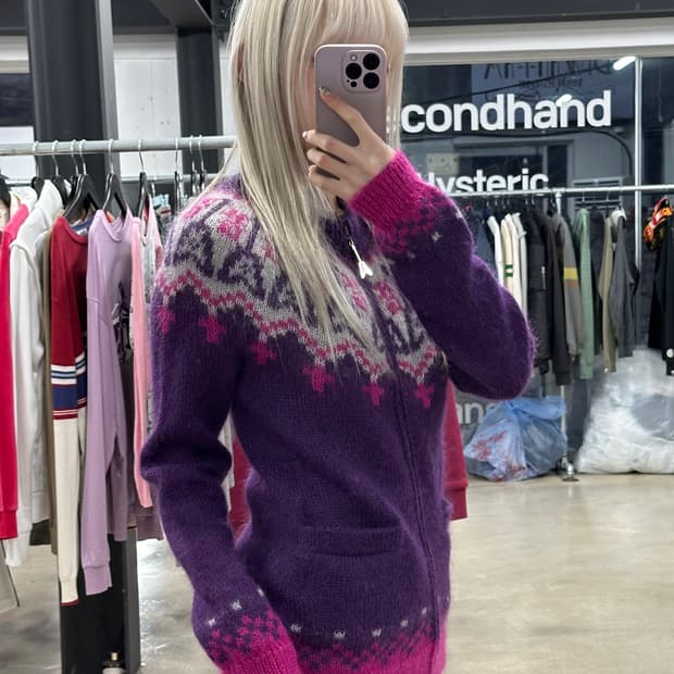 히스테릭 글래머 모헤어 니트 집업 가디건