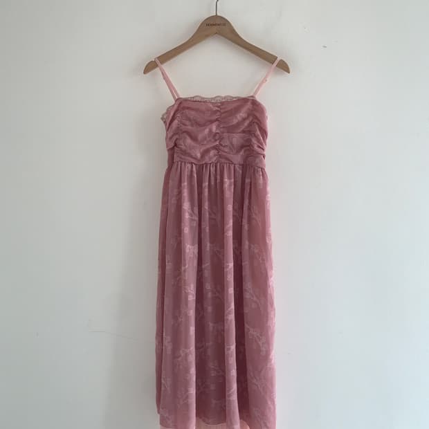 Flower lace shirring slip dress
