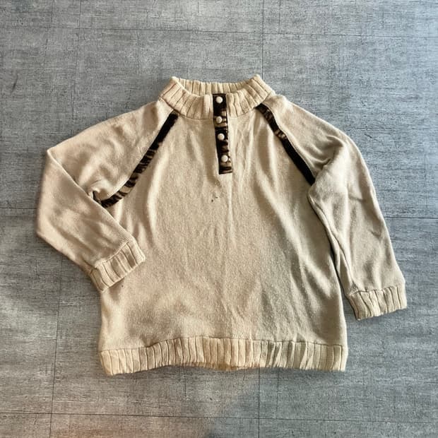 일본빈티지 Natural 올드스쿨아메카지 혁오풍 레오파드 니트스웨터